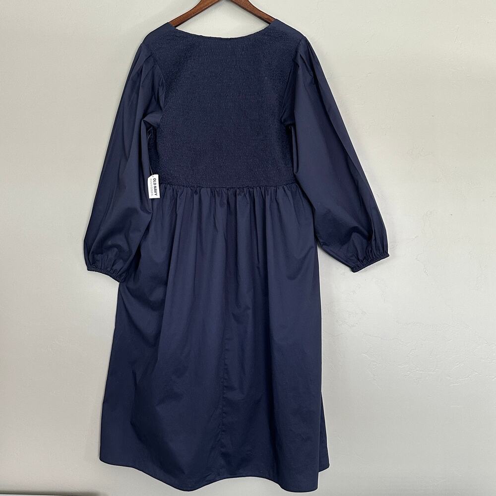 NWT Old Navy 100 Cotton Smocked Fit Flare Midi Dress XXL Navy Coastal Coquette - Picture 2 of 10